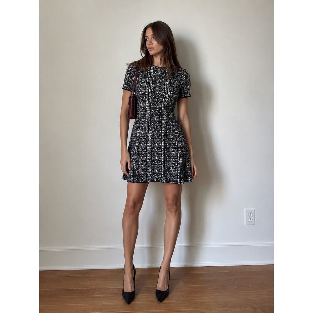 Theory Merino Wool Knit Fit & Flare Dress Size Small Black White Quiet Luxury